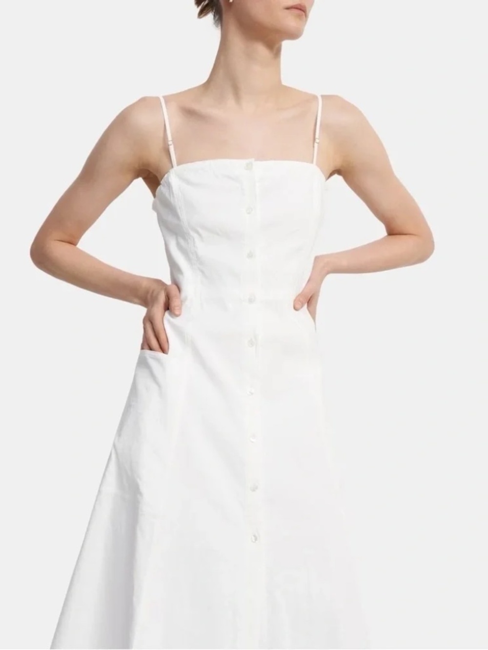 Theory White Button-Front Midi Dress